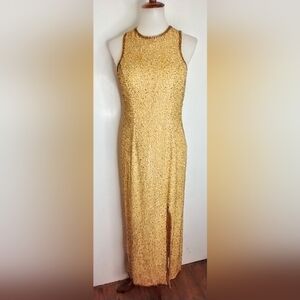 GOLD BEAD AND SEQUINED FORMAL GOWN